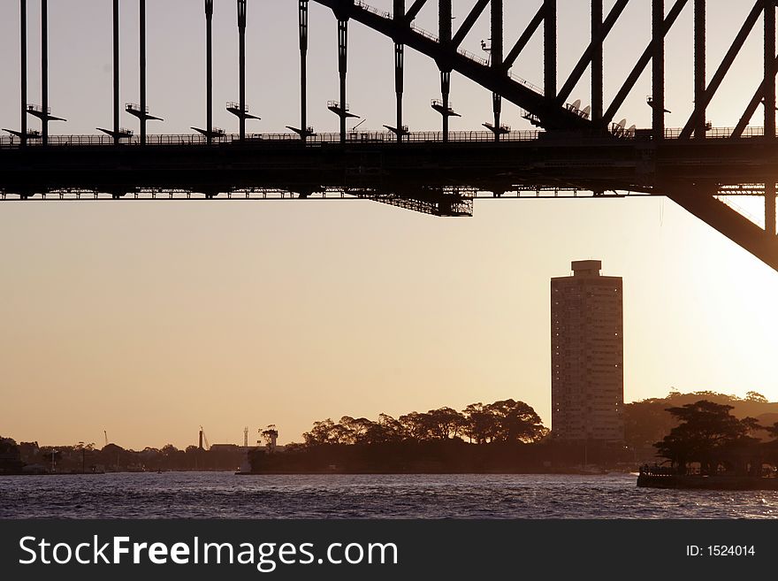 Sunset Under The Sydney Harbour Bridge, Australia. Sunset Under The Sydney Harbour Bridge, Australia