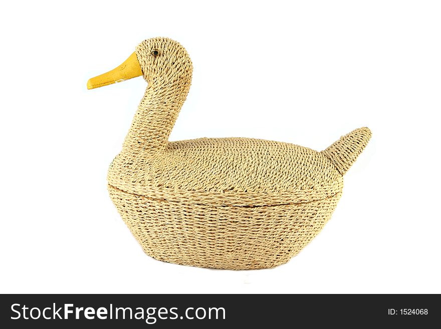 Duck made of cane material isolated on white