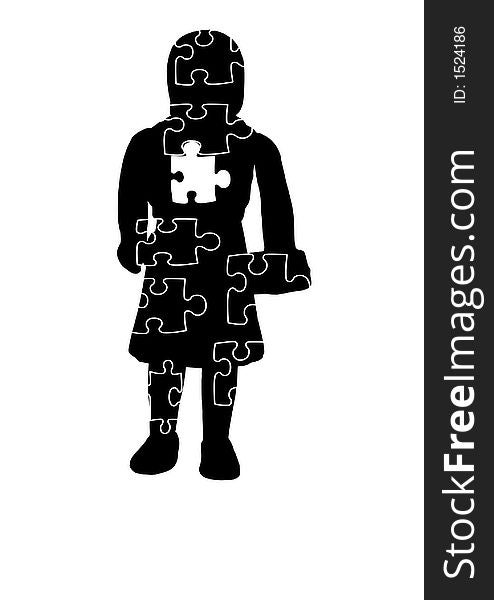 Computer generated vector graphics. Girl silhouette include puzzle shapes. Computer generated vector graphics. Girl silhouette include puzzle shapes.