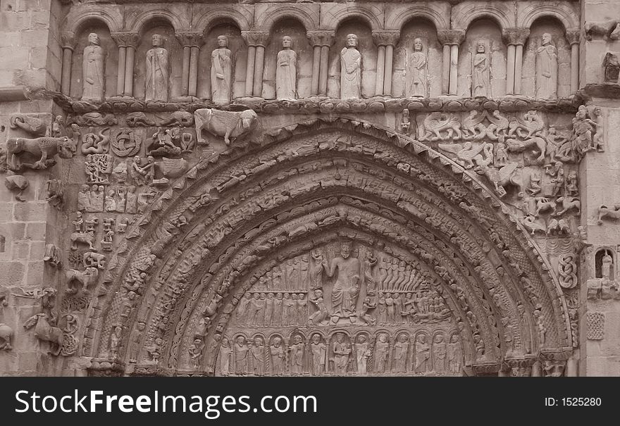 Portal of the famous church of St.Maria la Real, Sanguesa, Navarra, Spain, detail. Portal of the famous church of St.Maria la Real, Sanguesa, Navarra, Spain, detail