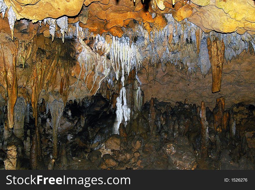 Stalactites formation inside a cavern in northern florida.