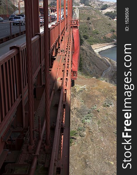Details of Golden Gate Bridge in industrial orange