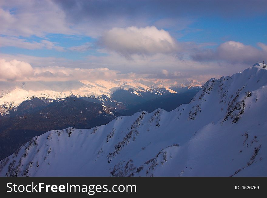 Panoramic  landscape with mountains, Red Polyana, Sochi, Russia