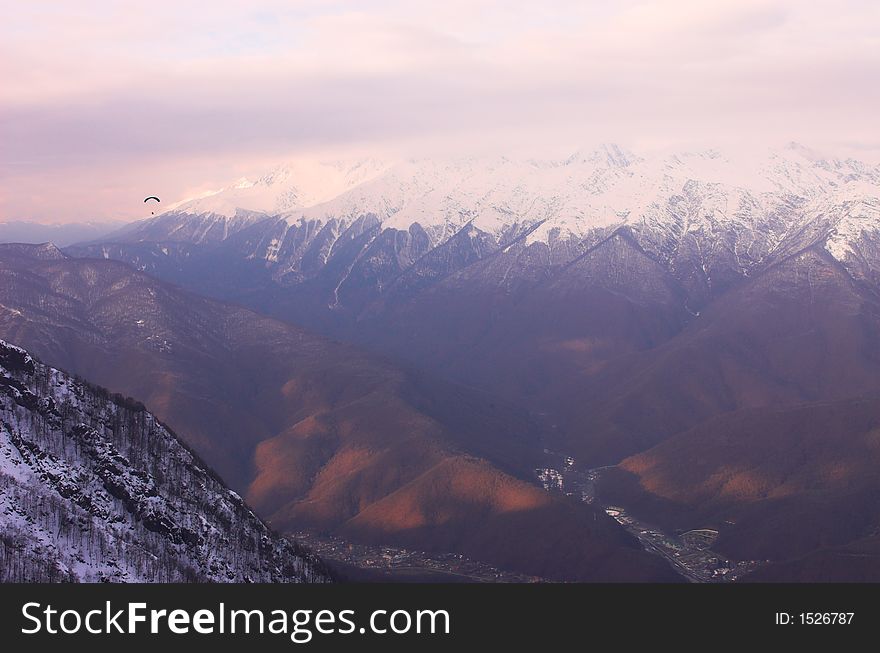 Paraglide in mountains, Red Polyana, Sochi