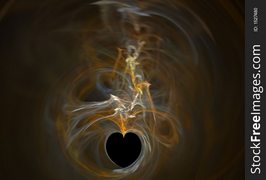 Fractal heart on brown and black background whit circles of fire