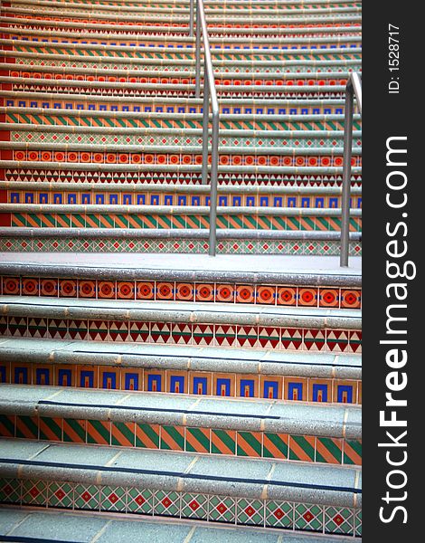 Colorful patterned stairs with ceramic tiles. Colorful patterned stairs with ceramic tiles