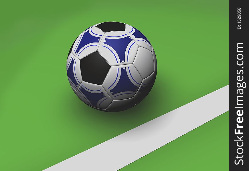 3d rendered soccer ball, white line over green background