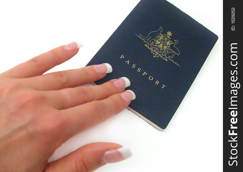 Hand over your passport- on a white background