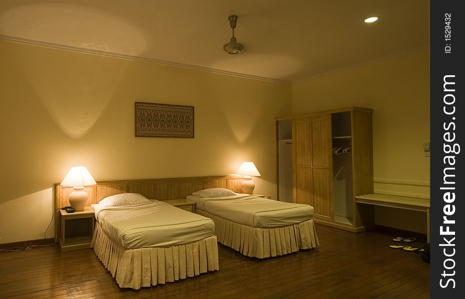 A interior view of hotel bed room. A interior view of hotel bed room.