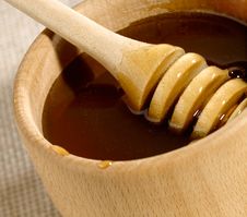 Honey In The Wooden Bowl Stock Image