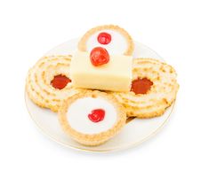 Biscuits And Cupcake With Cherry Royalty Free Stock Photos