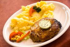 Steak Of Pork,grilled-with Salad Of Potatoes Royalty Free Stock Image Steak Of Pork,grilled-with Salad Of Potatoes Royalty Free Stock Image