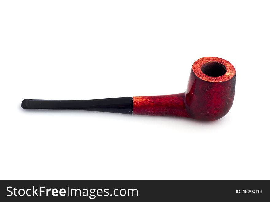 Flat wooden tobacco pipe isolated on white background