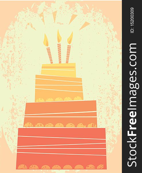 Celebration postcard with cake.Vector grunge background. Celebration postcard with cake.Vector grunge background.