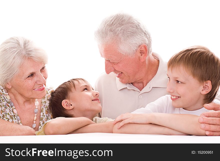 Portrait of a happy family on a white