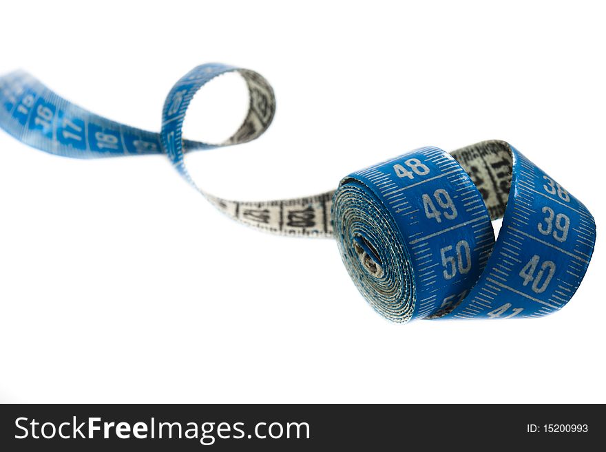 Blue Measuring Tape Isolated On White