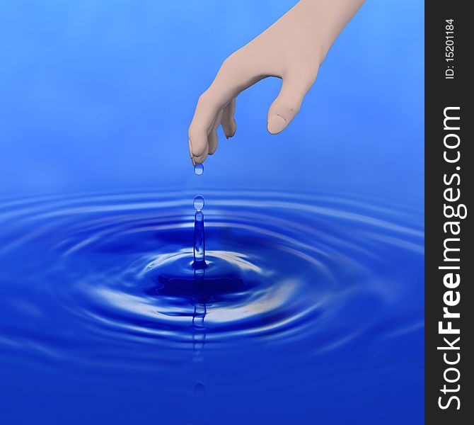 3D Max Rendered Hand over Water