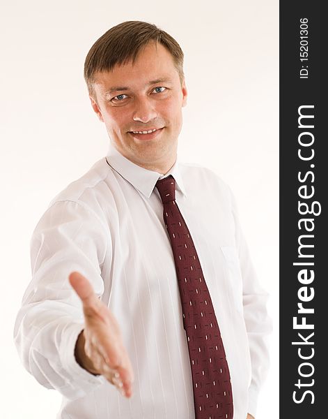 Portrait of a happy businessman on a white background