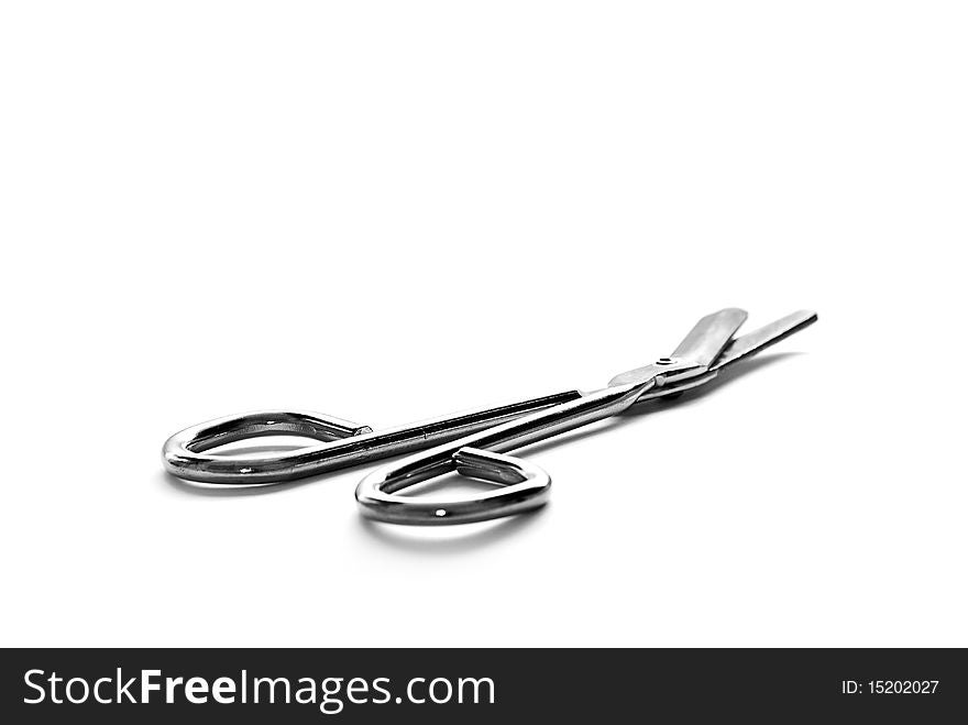 Medical scissors on white background