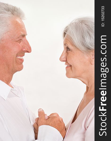 Elderly couple together on a white background