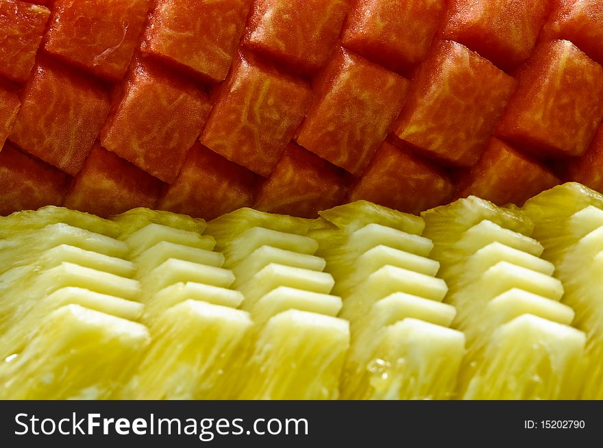 Fresh watermelon and pineapple on dish