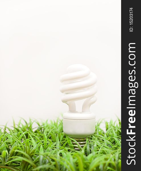 Energy Saving Light-Bulb In Fake Grass. Energy Saving Light-Bulb In Fake Grass