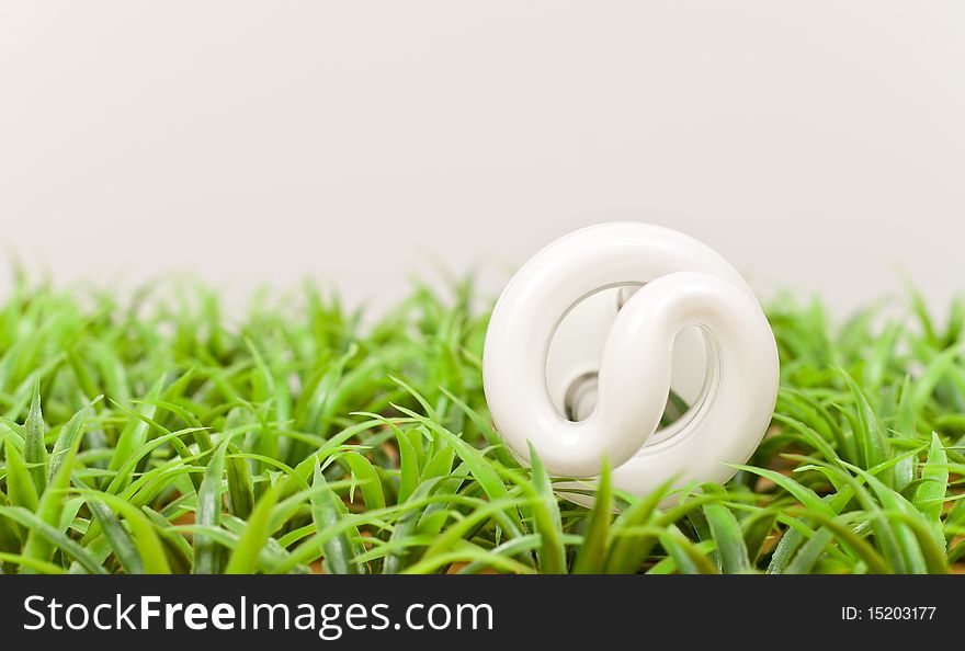 Energy Saving Light Bulb On Grass. Energy Saving Light Bulb On Grass