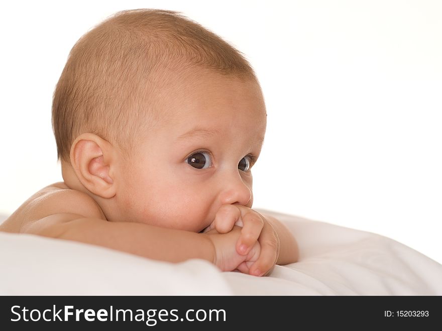 Portrait of a beautiful newborn  on a white