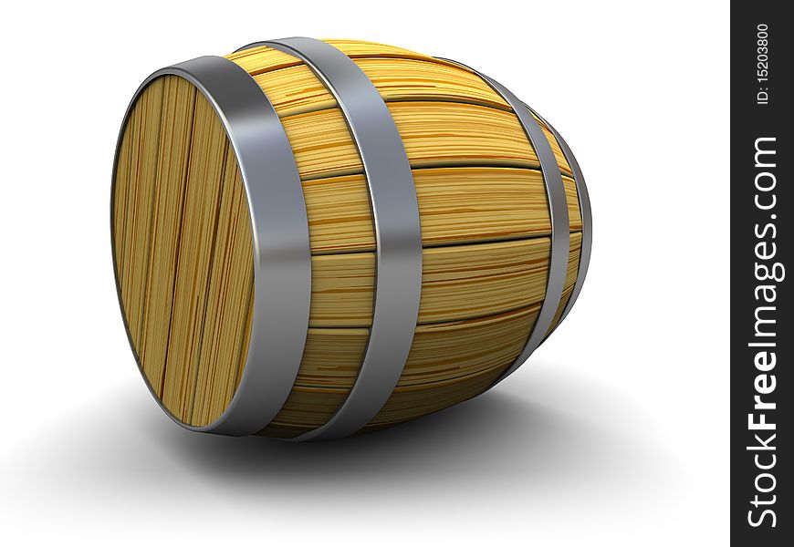 3d illustration of wooden barrel over white background