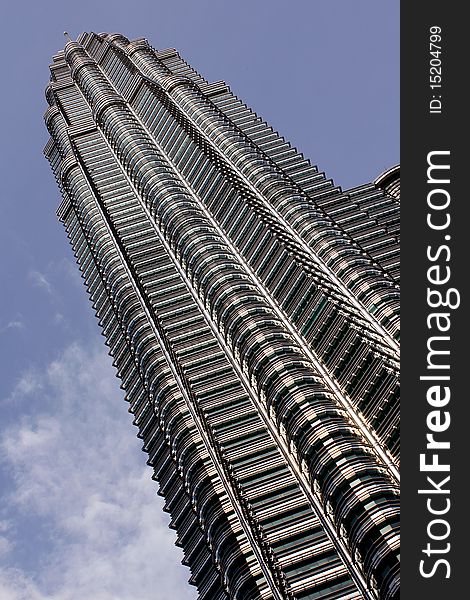 Petronas Towers high above the city of kuala Lumpur in Malaysia