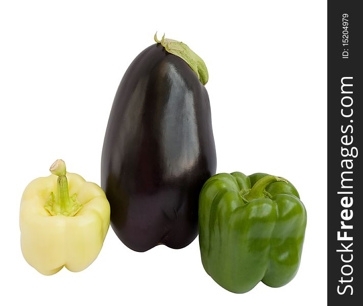 Pepper and eggplant on a white background