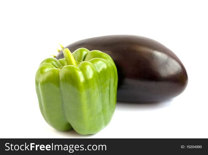 Pepper and eggplant on a white background