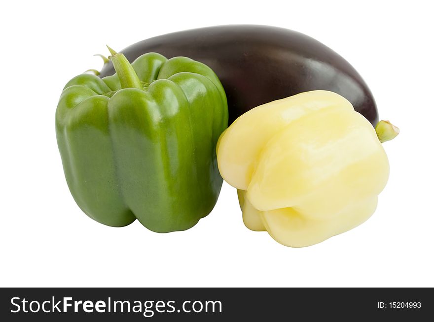 Pepper and eggplant on a white background