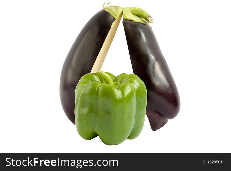 Pepper and eggplant on a white background