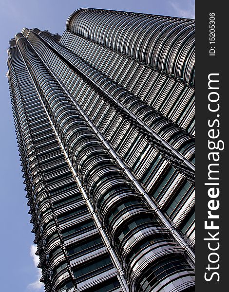 Petronas Towers high above the city of kuala Lumpur in Malaysia