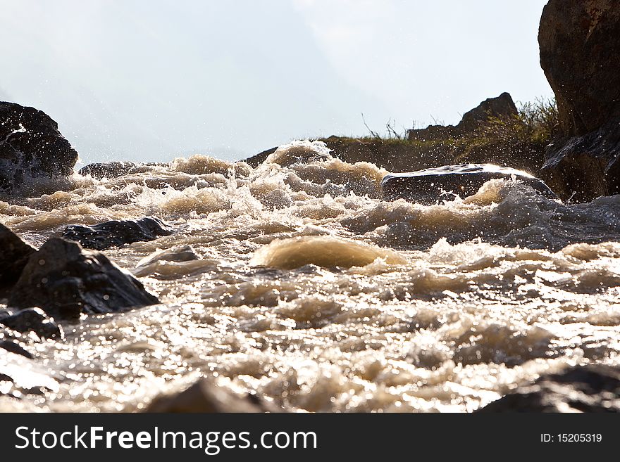 Mountain river, Caucasus Mountains, Elbrus, Adilsu june 2010