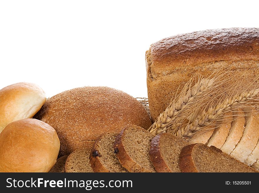 Set of bakery products on white