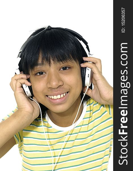 The young girl with a headphones isolated. The young girl with a headphones isolated