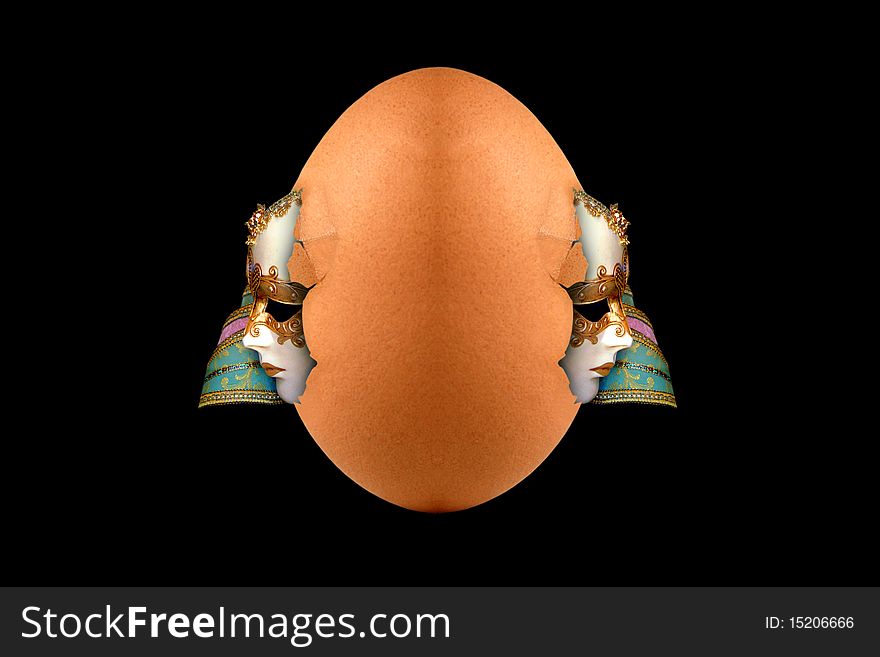Face in mask in the egg. Face in mask in the egg