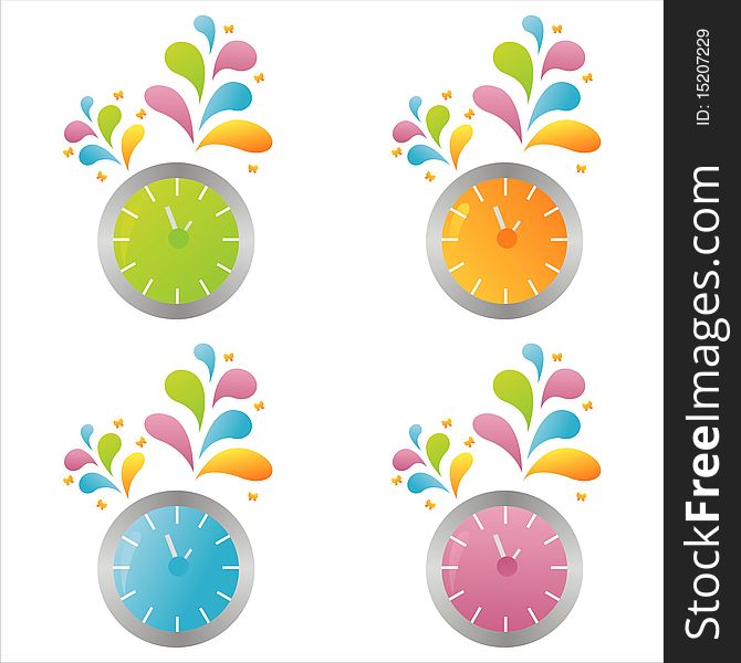 Set of 4 colorful clocks. Set of 4 colorful clocks