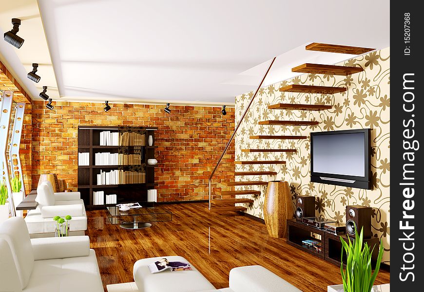 Stylish modern interior room  with white furniture