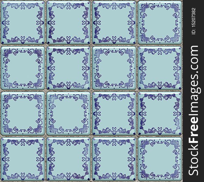 Blue Tiles Texture With Geometric Decoration