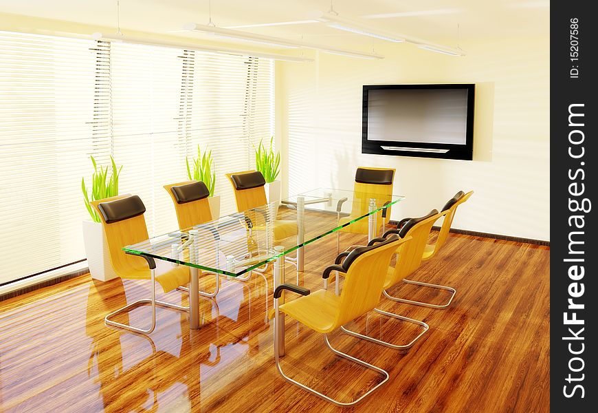 Empty modern meeting room with glass tabble