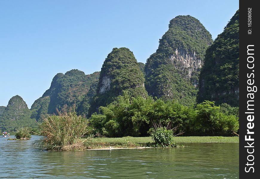 Beautiful Yu Long river Karst mountain landscape in Yangshuo Guilin, China