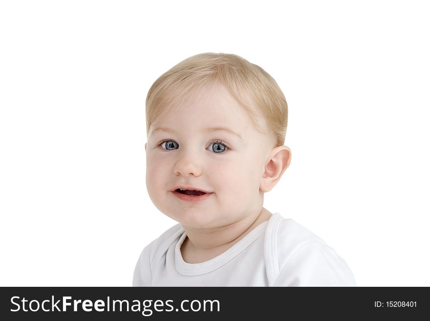 Little girl with fixed glance white background. Little girl with fixed glance white background.