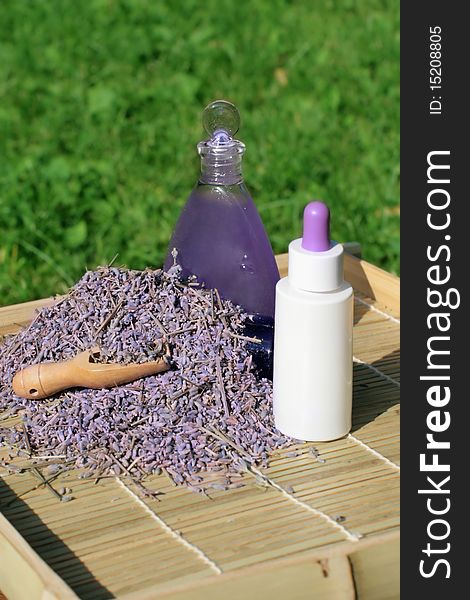 Cosmetic preparations from a lavender - essential oil and gel. Cosmetic preparations from a lavender - essential oil and gel