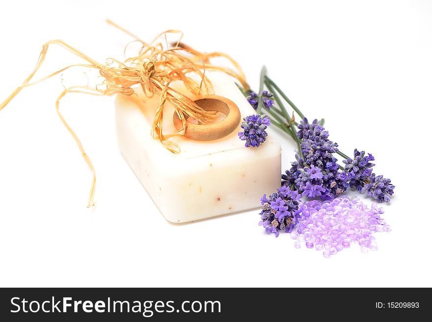 Lavender soap with lavender flowers. Lavender soap with lavender flowers