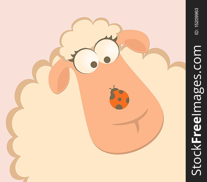 Cartoon smiling sheep with ladybird for a design