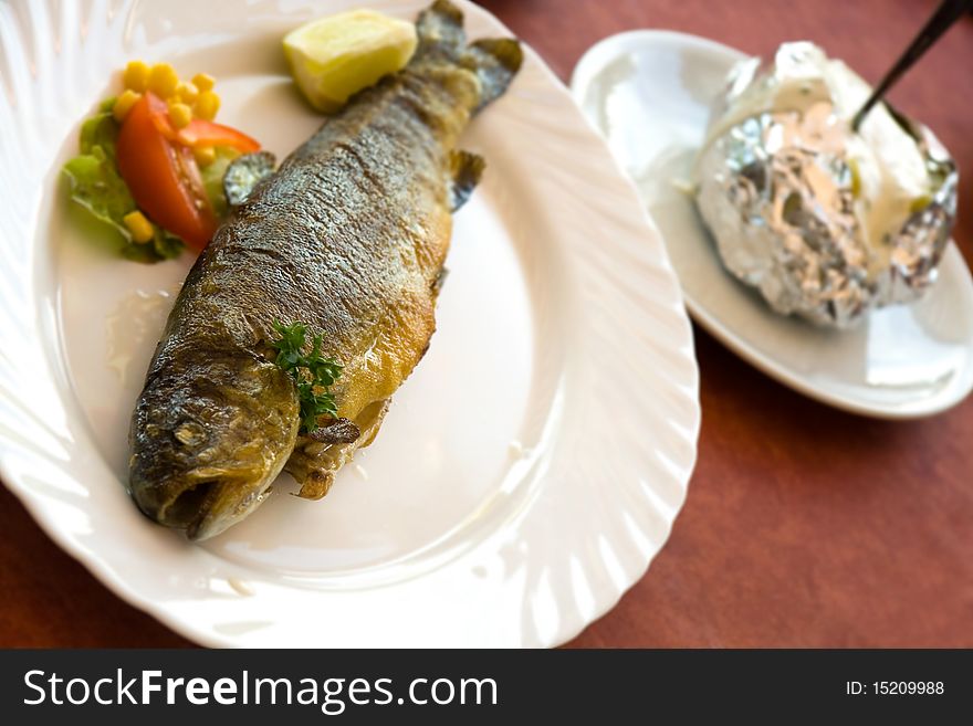FRESH grilled trout with cream potato :