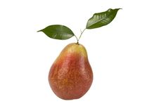 One Pear With Leaf On A White Background Stock Photos